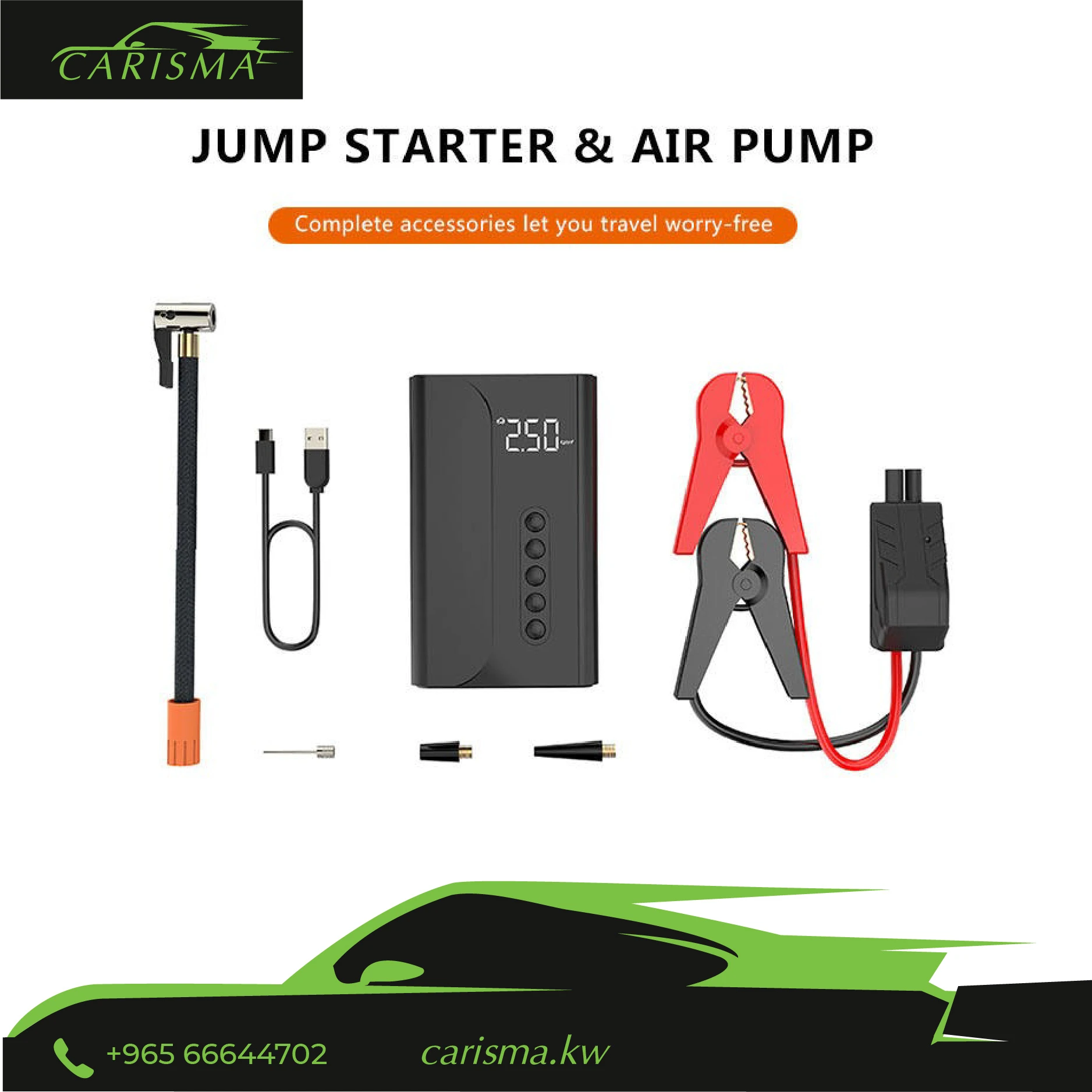 Car Jump Starter and Air Compressor with Smart Clamps
