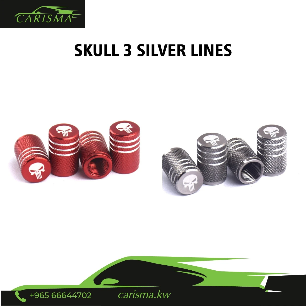 Tire Valves Skull 3 Silver Lines