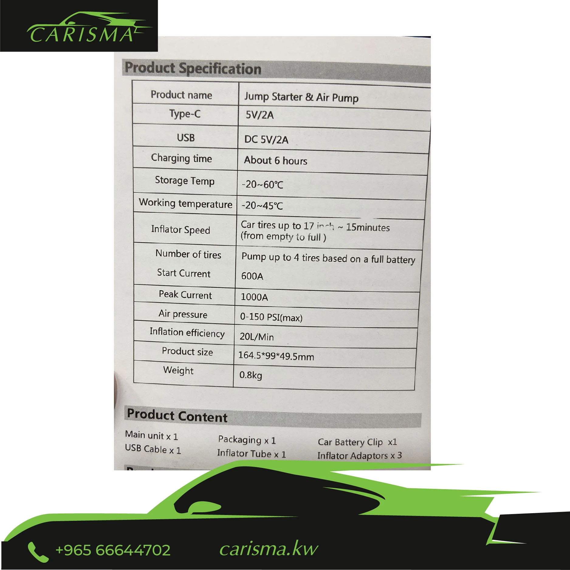 Car Jump Starter and Air Compressor with Smart Clamps