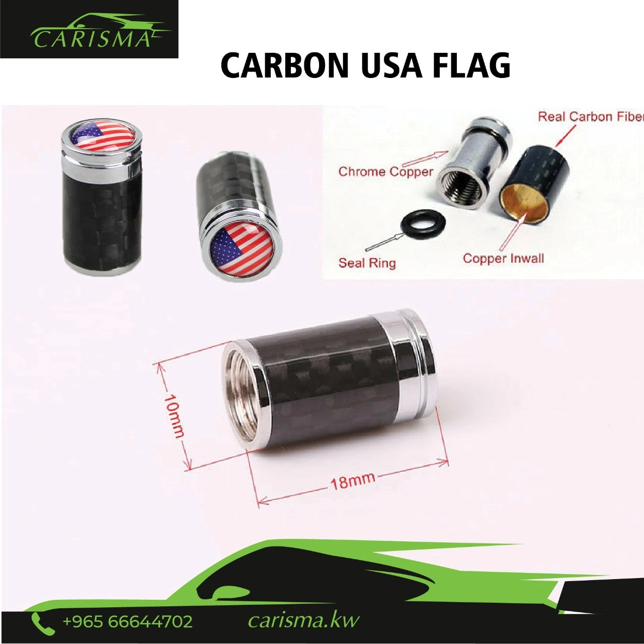 Tire Valves Carbon USA Flag 